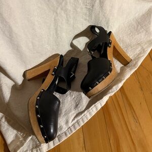 Steve Madden Black and Tan Mules with Studded Detail